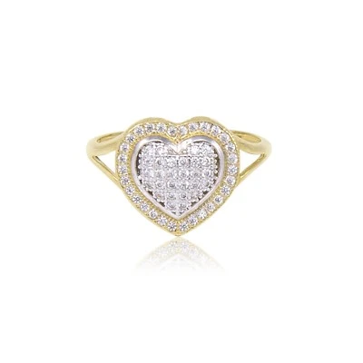 10K Solid Yellow Gold Cubic Zirconia Cluster Heart Ring - Love Polished Band - Image 1 of 4