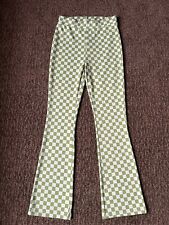 Primark Womens Green White Checker Flare Pants Bell Bottoms Size 6