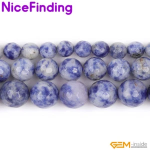 Natural Stone Blue Dot Sodalite Jasper Beads Jewelry Making Faceted Round 15" - Picture 1 of 28