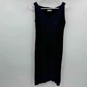 Barneys New York Dress Women 6 Black Leather Panels Sleeveless Bodycon Mini - Picture 1 of 12