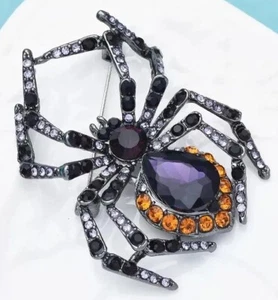 Broche Araña Púrpura Naranja y Negro BRILLANTE Precioso HALLOWEEN Fabuloso ESTILO VINTAGE  - Imagen 1 de 10
