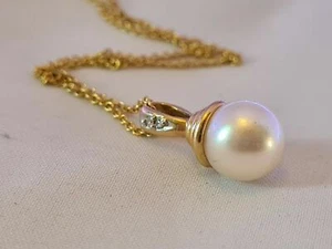 Tolle Halskette Kette und Perlenkette Anhänger JEAN DELATOUR 14k Gold und Diamanten - Bild 1 von 5