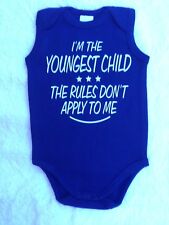 I'MTHE YOUNGESTCHILD THE RULES DON'T APPLY TO ME BOYS BABY  ROMPER SUIT WASHABLE