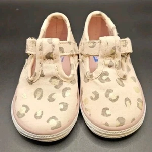 Baby Girls Keds Pink & Gold Leopard T-Strap Sneakers Size 3M Shoes - Picture 1 of 6