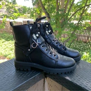 Calvin Klein Women’s Black Gavin Moto Faux Leather Combat Boot Size 5.5 - Picture 1 of 7