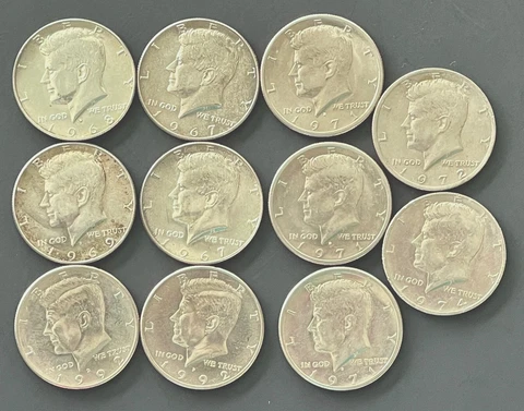 Kennedy Half Dollar Lot of 11, All Years 1966-1992, Very Good Condition Cover