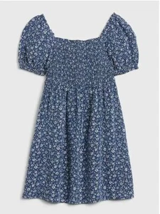 New Gap Kids Girls Blue Floral Puff Sleeve Square Neck Smocked Babydoll Dress 8 - Picture 1 of 3