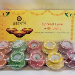 Handcrafted Matki Clay Diya Set for Diwali - 10 Eco-Friendly Smokeless Candles - Picture 1 of 15