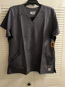 Carhartt Force V Neck Scrub Black Top Womens Size Large Modern Fit - Picture 1 of 5