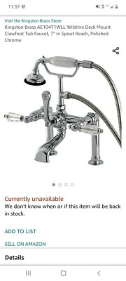 Grifo de bañera Kingston de latón cromado con patas de garra con ducha de mano AE104T1WLL Foto 1 de 3