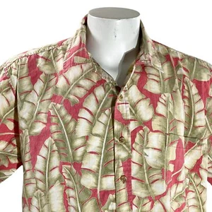 Cooke Street Hawaiian Shirt XL Floral Leaf Fronds Reverse Print Pale Red Green - Picture 1 of 7