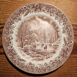 Churchill England Salad/Dessert Plate - 8 Inches. Winter Scene with Ice Skaters - Picture 1 of 5