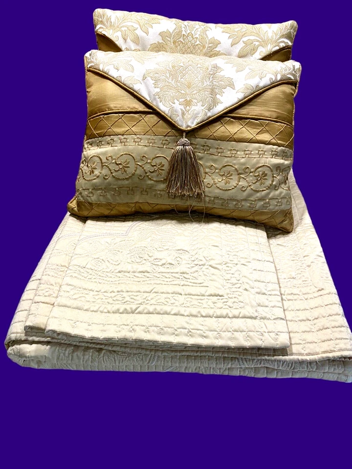 Pem America King Size Set Colcha Edredón Acolchado Juego Almohada Color Oro Pálido Foto 1 de 4