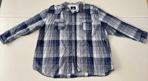 i Jeans By Buffalo Mens Gray White Black Plaid Cotton Button Down Shirt Sz 5XL - Picture 1 of 10