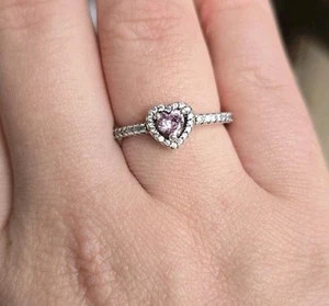 PANDORA 925 Ale Pave Elevated Pink Heart Ring size 9 - Picture 1 of 5