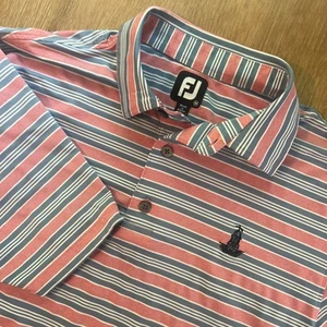 FootJoy Polo Shirt Mens Medium White Striped FJ Golf Performance Preppy Golfer - Picture 1 of 6