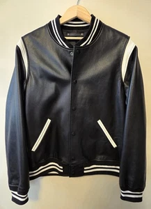 COACH Black Lamb Skin Leather Bomber Varsity Jacket Button Up Size XL Mens 🔥 - Picture 1 of 13