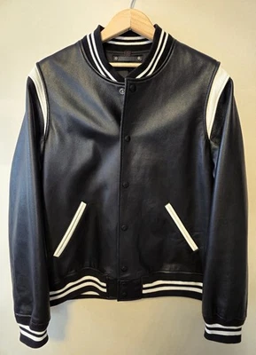 COACH Black Lamb Skin Leather Bomber Varsity Jacket Button Up Size XL Mens 🔥 - Image 1 of 4