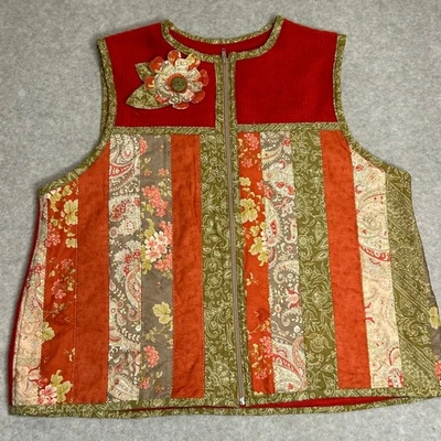 De Colección Chaleco Acolchado Patchwork Floral Paisley Solapa Broche Mujer L Casa Pradera Foto 1 de 4
