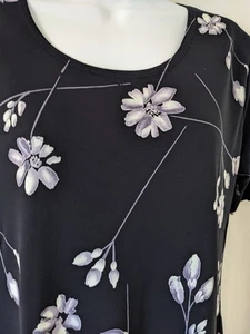 Dress Amaranto Size 16 Black Midi Dress Front Scoop Neck Short Sleeves Hem Slits - Picture 1 of 9