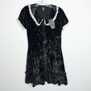 Dolls Kill Dress Women Large The Grave Girls Velvet Black Goth For Life Mini KK - Picture 1 of 9