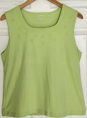 Camiseta sin mangas Orvis verde mezcla de algodón bordado con estante - Talla L Foto 1 de 4