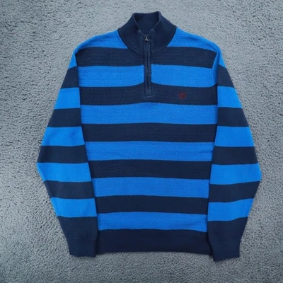 Chaps Men 1/4 Zip Sweater Warm Large Casual Smart Striped Pullover, Blue - Image 1 of 4