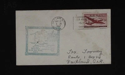 Salt Lake City Utah AMF to Denver Colorado May 10 1947 first flight airmail - Image 1 of 2