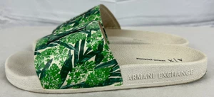 Armani Exchange men s Size 5.5 Green and White Logo Slides - Picture 1 of 8