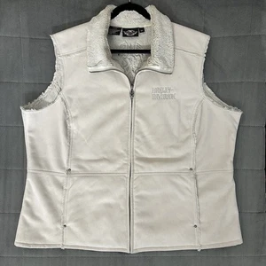 Gilet vintage Harley Davidson pelle scamosciata bianco sporco foderato pelliccia sintetica donna - 3W - Foto 1 di 13