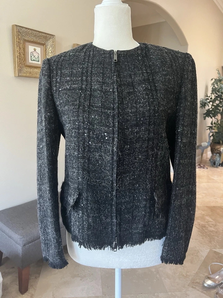 Traje Chaqueta Burberry Lana Cremallera Lentejuelas Gris Oscuro EE. UU. 6 Foto 1 de 4