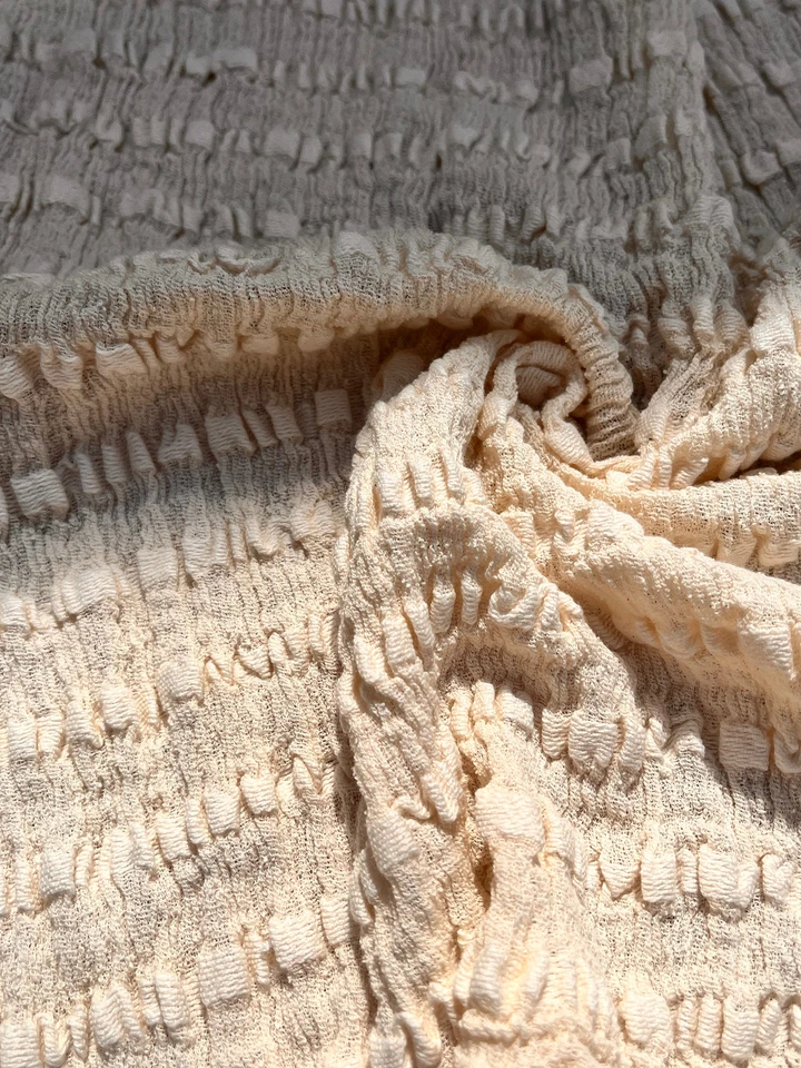 Neutral Undyed Textured Cotton Stretchy Crinkle Fabric,  By 2 Meters. - Image 1 of 4