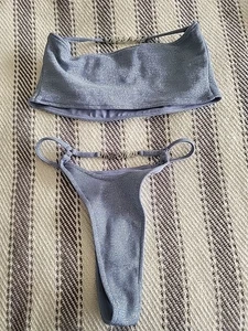 Oh Polly Grey Sparkle Bandeau Bikini With Neena Logo BN XS - Picture 1 of 5