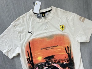 PUMA Ferrari Race Desert Sun Las Vegas Graphic Tee ~ Alpine Snow Mens Large - Picture 1 of 7