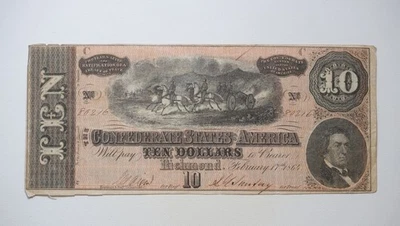 Billete de 10 dólares CSA de 1864 de los Estados Confederados de América/N17 Foto 1 de 2