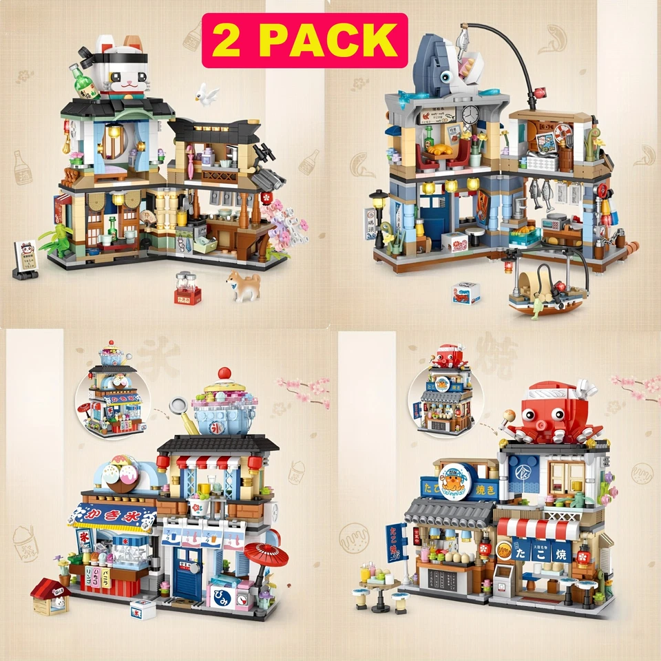 LOZ Juego de bloques de construcción de tiendas de comida japonesa paquete de 2 1500 piezas ladrillos modelo callejero Foto 1 de 4