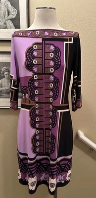 Vestido Donna Morgan 10 M Púrpura Estampado Borde Con Mangas 3/4 Foto 1 de 4