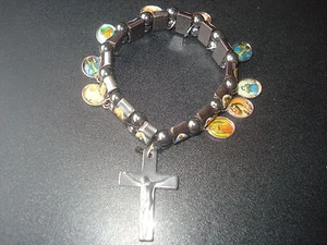  BEAUTIFUL HOLY SAINTS HEMATITE STREATCHABLE CHARMS  BRACELET(USA SELLER) - Picture 1 of 3