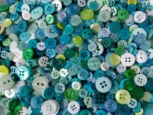 500 SMALL OCEAN SPRAY BUTTONS, SIZES 1/4" to 5/8", Teal, Turquoise, Green, White - Picture 1 of 9