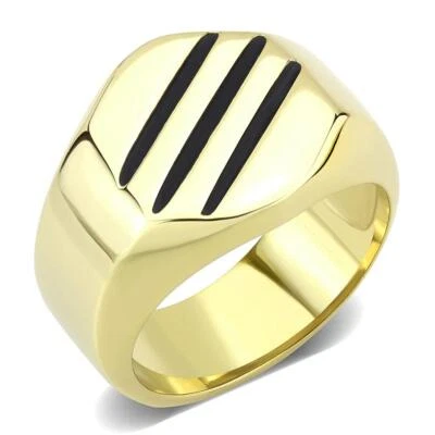 Mens gold ring signet pinky stripe classic solid stamped 18kt — 第 1/4 张图片