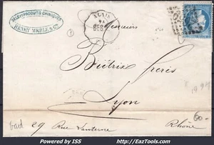 FRANCE N°60A SUR LETTRE AVEC CACHET CONVOYEUR DE STATION ALAIS LIGNE 101 BES.N. - Picture 1 of 2