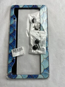 2 MERMAID License Plate Frame Teal Mermaid / Fish Scale Design Flower Leaf Girl - Picture 1 of 2