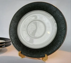 Mirano by Noritake # 6878 Cup Saucer Etched Flowers On Black Band 6" plate - Picture 1 of 3