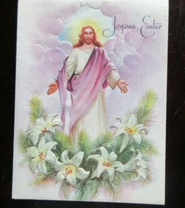 Vintage Unused EASTER Card JESUS THE RISEN LORD WITH EASTER LILY & PALM BRANCH - Picture 1 of 4
