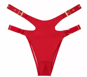 Victorias Secret Red Brazilian Panties Size M Very Sexy Grommet Buckle Mesh Back - Picture 1 of 6