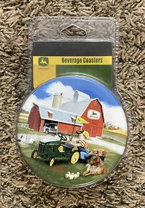 Set of 6 JOHN DEERE Beverage Coasters In Tin New. Racing Reflections New - Picture 1 of 3