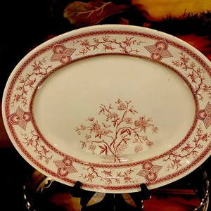 Antique~Red Transferware~16.25”L Platter~English Ironstone~Old Hall Earthenware~ - Picture 1 of 6