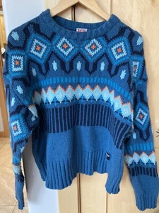 Kari Traa Alpaca & Wool Blend Teal Sweater Size Large Fair Isle Nordic Pullover - Picture 1 of 11