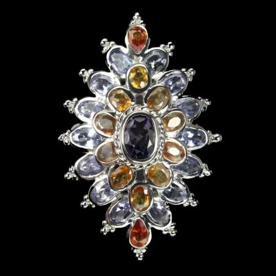 Anillo de plata de ley 925 ovalado citrino zafiro tanzanita piedras preciosas joyería Foto 1 de 4