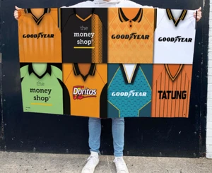 Wolves Retro Shirt Montage Football Flag 5ftx3ft Man Cave Great Fans Gift - Picture 1 of 1